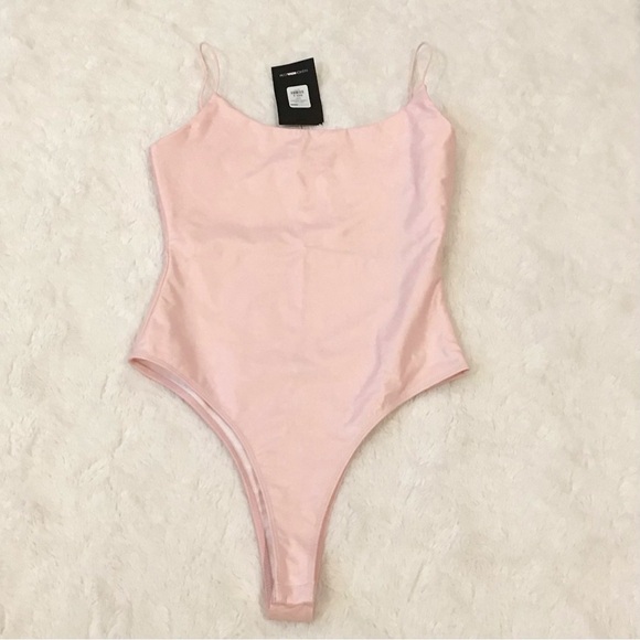 Fashion Nova NWT Small Kiki II PU Bodysuit Blush Pink Spaghetti Straps - Picture 8 of 9